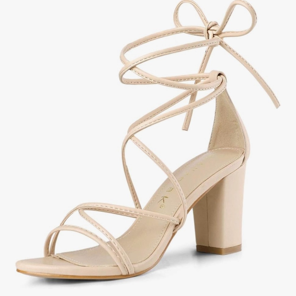 Allegra K Women's Strappy Lace Up Chunky Heeled Sandals Beige Sz 9 NEW